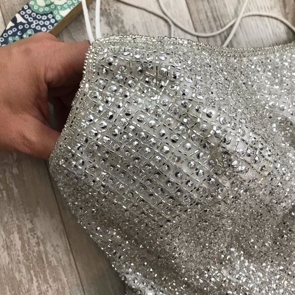 SHERRI HILL Ivory White Beaded Sequin Tulle Formal Dress Size 4 52913 - Picture 10 of 16